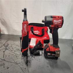 AS-IS- M18 FUEL 18V Cordless Mid Torque 1/2 in. Impact Wrench W/ M12 FUEL 3/8 in. Ratchet & Battery/Charger Combo Kit