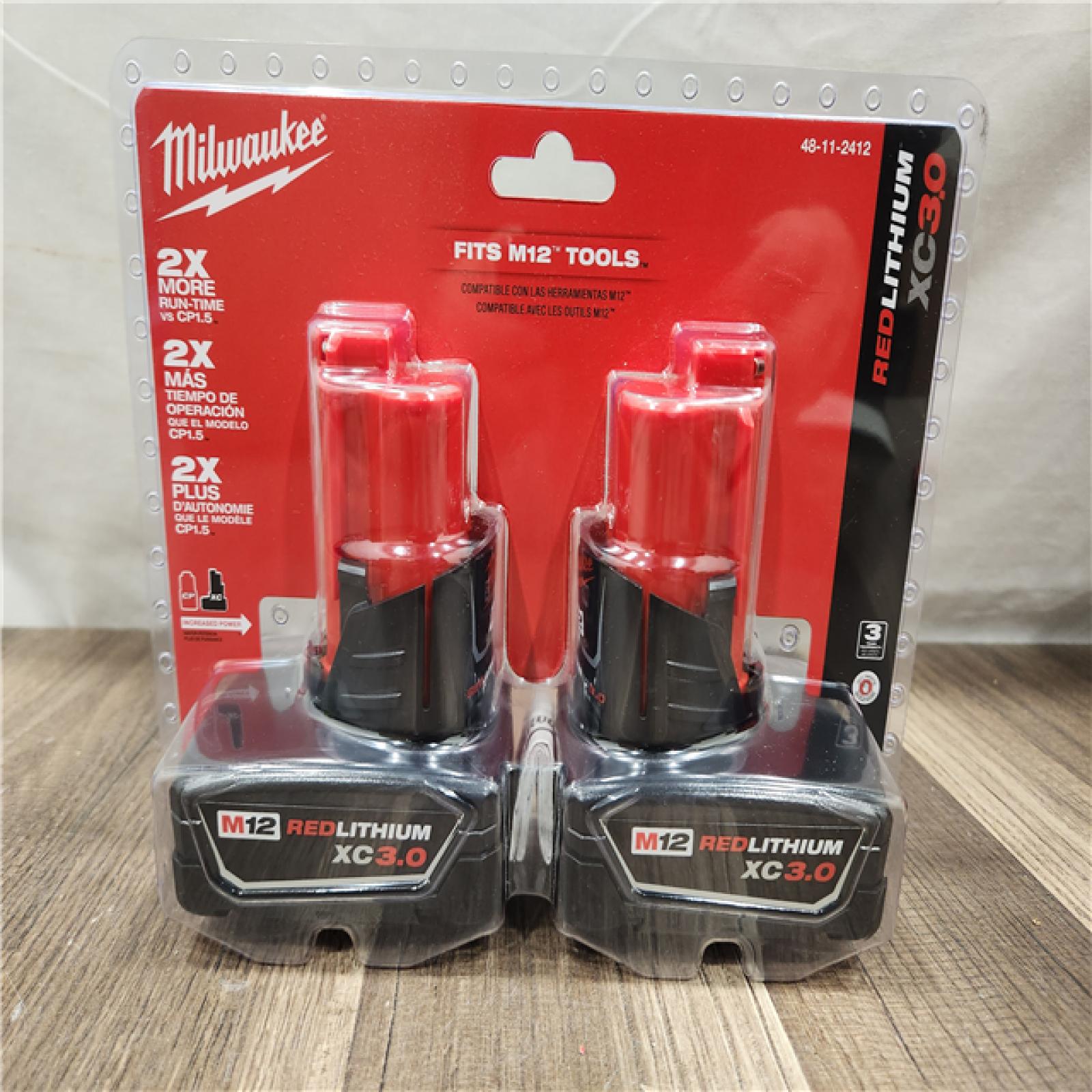 NEW- Milwaukee M12 12-Volt Lithium-Ion XC Extended Capacity 3.0Ah Battery Pack 3.0Ah (2-Pack)