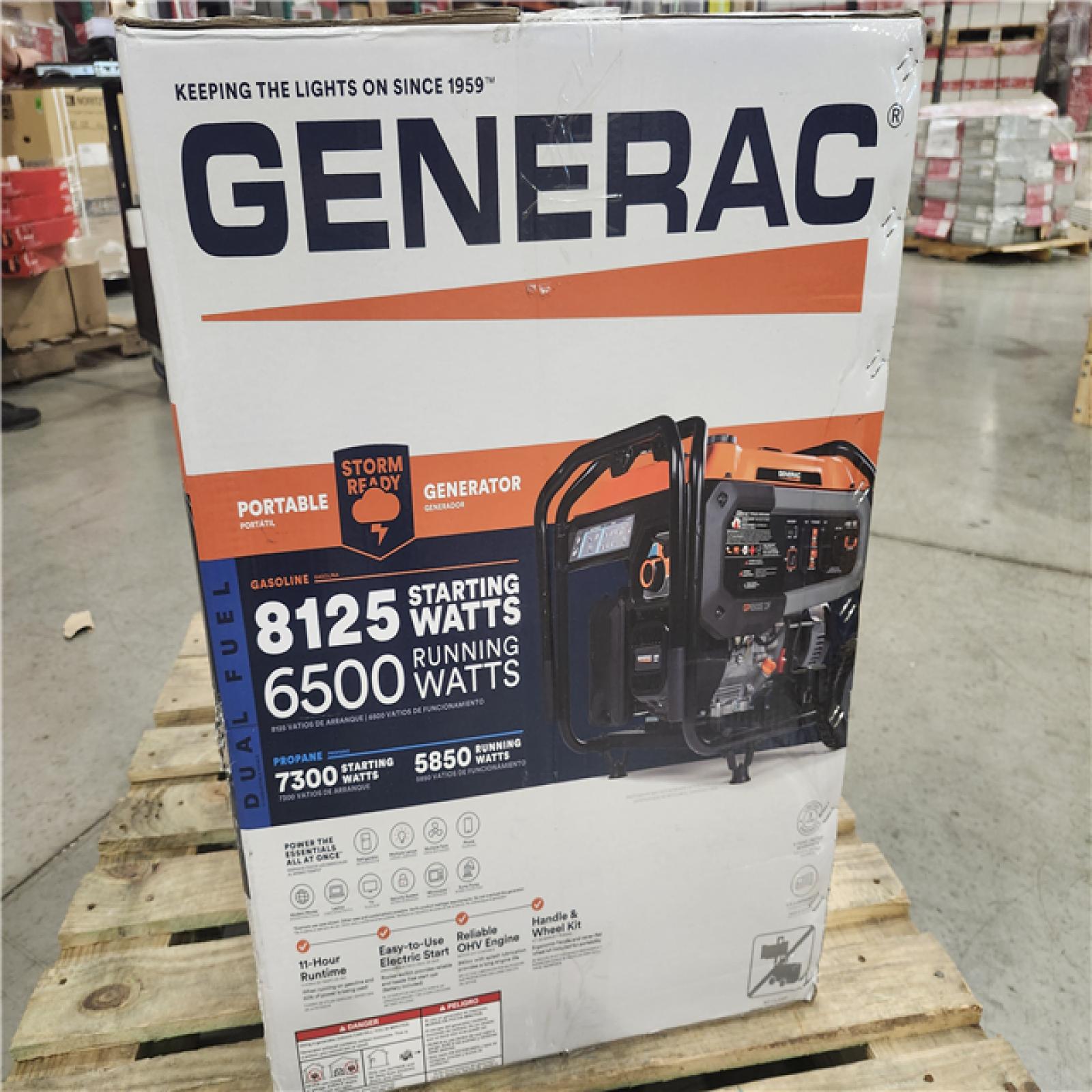 DALLAS LOCATION - Generac 8125/6500-Watt - Electric Start - Dual Fuel Gasoline/Propane -COSense - Portable Generator