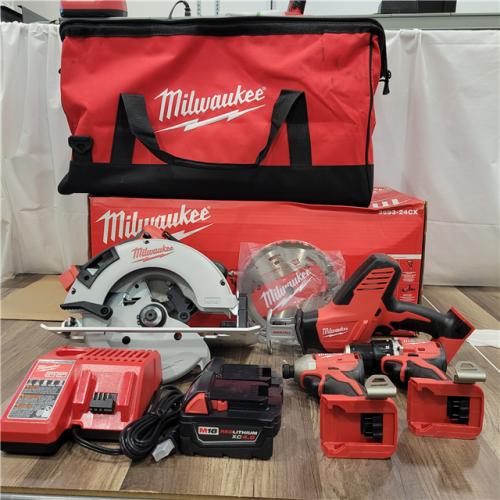 AS-IS Milwaukee M18 18-Volt Lithium-Ion Brushless Cordless Combo Kit (4-Tool) with 2-Batteries, 1-Charger and Tool Bag