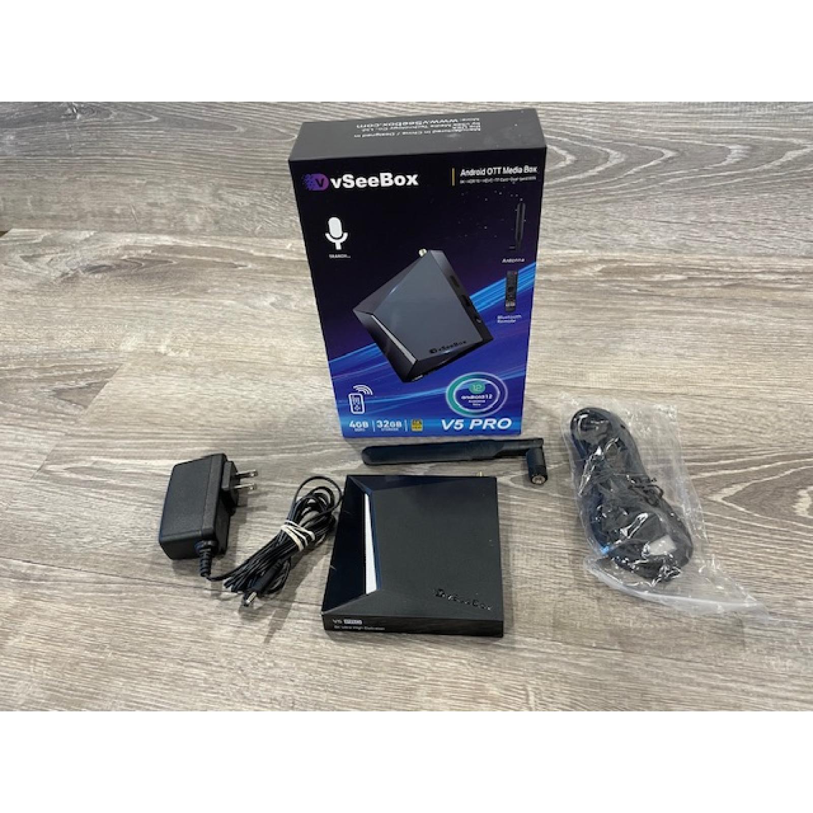 AS-IS vSeeBox V5 Pro Android 12 TV Box – 4GB RAM 32GB Storage 6K HD Voice Control Smart Streaming Device