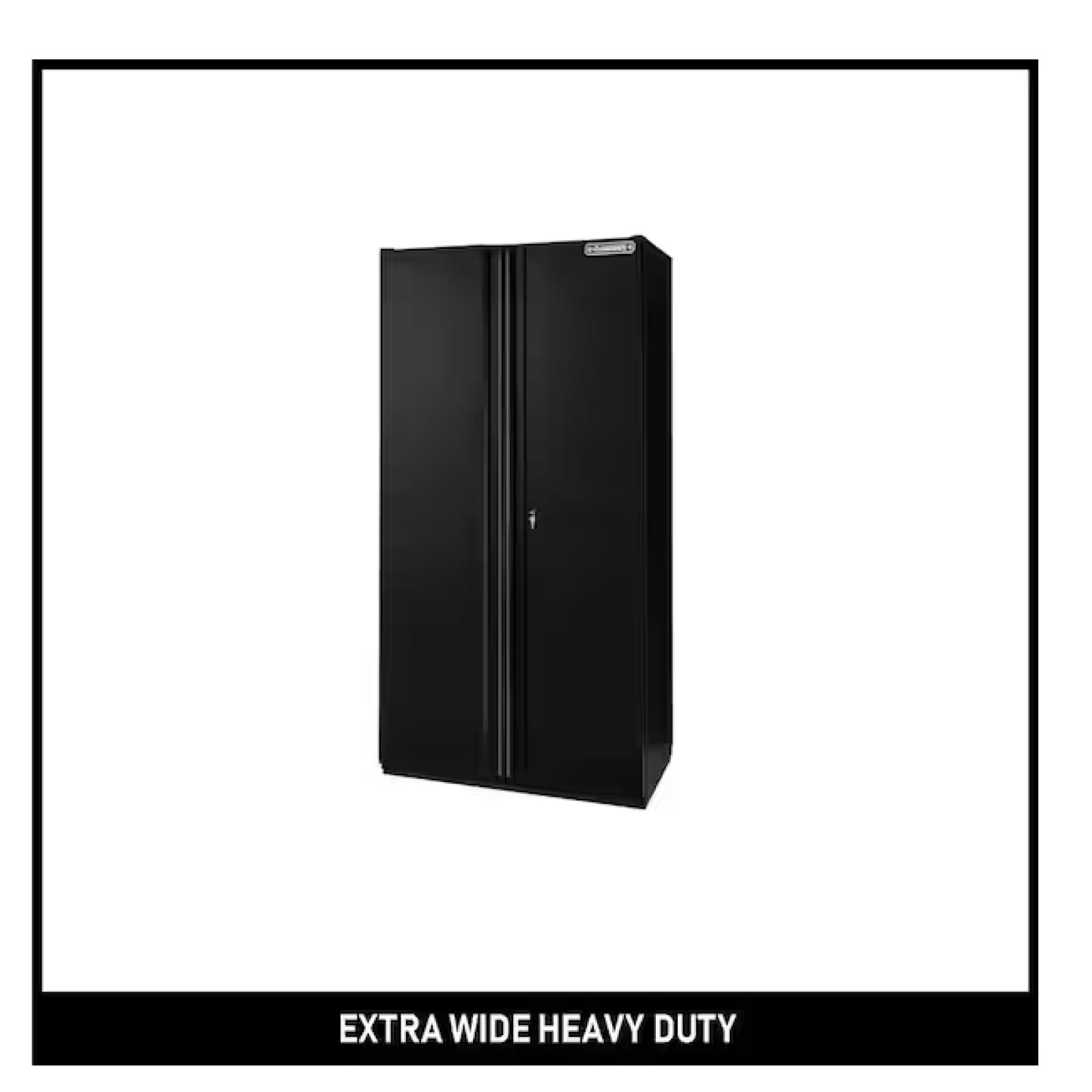 Husky Extra Wide Heavy Duty Welded 20-Gauge Steel Freestanding Garage Cabinet in Black (42 in. W x 82 in. H x 24.6 in. D)
