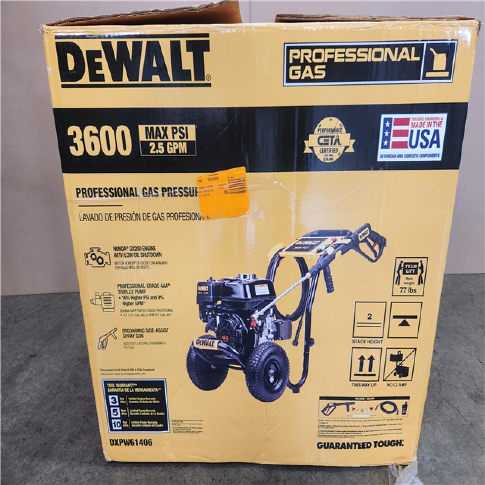 Phoenix AS-IS DEWALT 3600 PSI 2.5 GPM Cold Water Gas Professional Pressure Washer with HONDA GX200 Engine