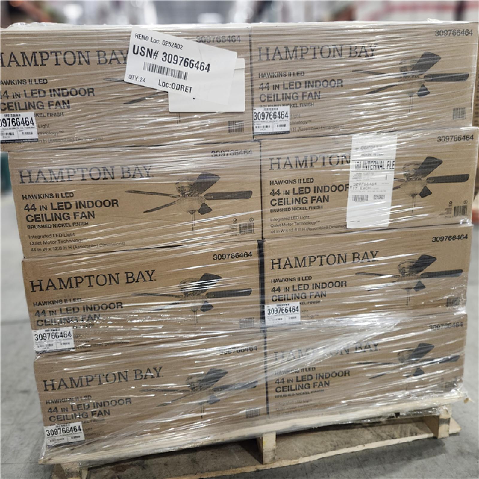 DALLAS LOCATION - Hawkins 44 in. LED Brushed Nickel Ceiling Fan with Light Kit Brown PALLET-(24 UNITS)