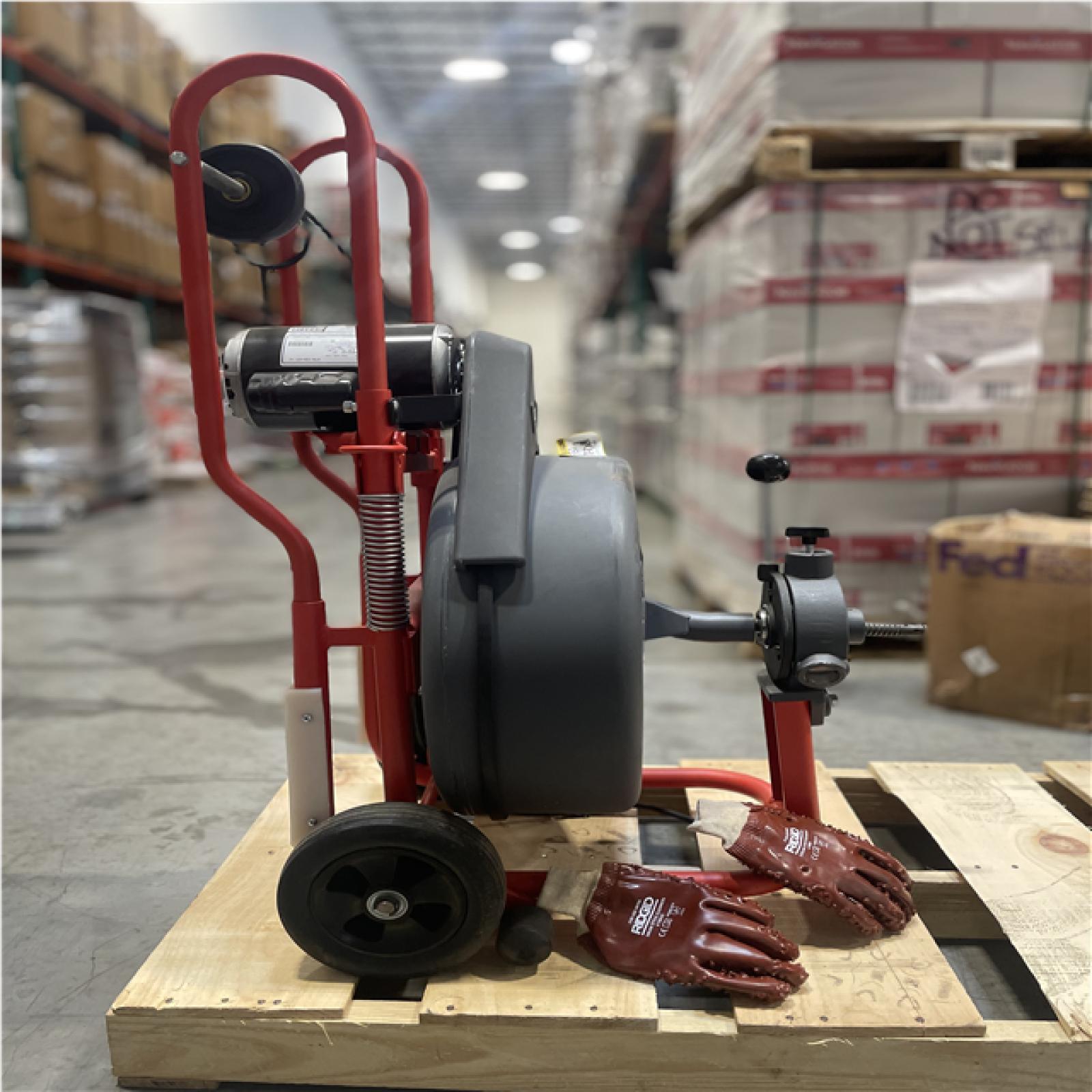 DALLAS LOCATION- AS-IS RIGID K-750 Auger Drum Machine with Autofeed And Gloves (DRAIN SNAKE NOT INCLUDED)