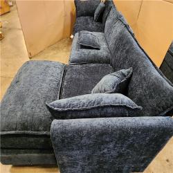 Phoenix AS-IS GOJANE 112.2 in. Square Arm L-Shaped Chenille Deluxe Pillow-Styled Modular Sectional Sofa in. Blue with 1 Ottoman
