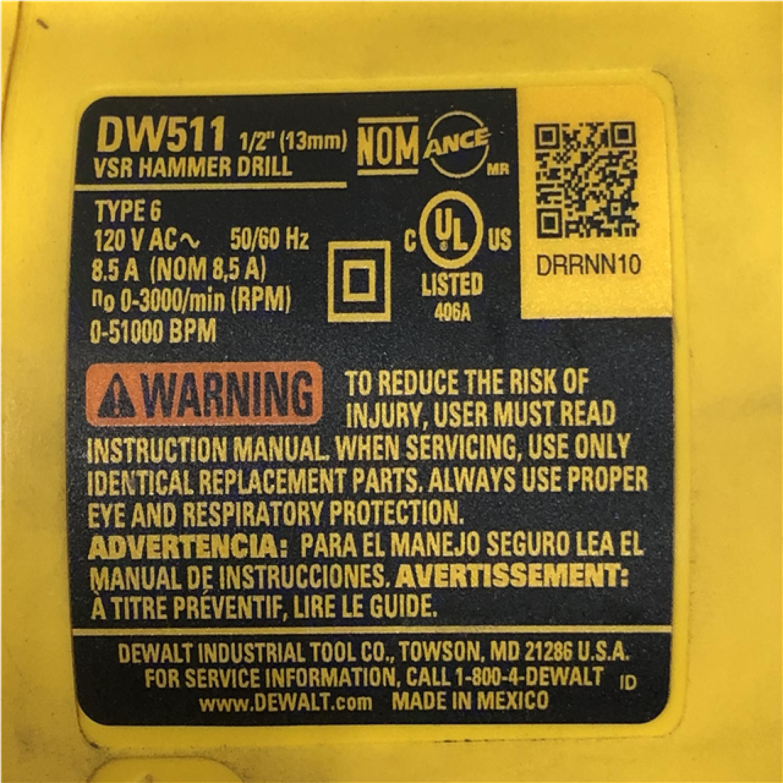 AS-IS DEWALT 7.8 Amp Corded 1/2 in. Variable Speed Reversible Hammer Drill