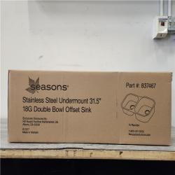 Phoenix Location NEW Seasons Stainless Steel Undermount 31.5 18G Double Bowl Offset Sink Pallet (12 Total) (SEALED)