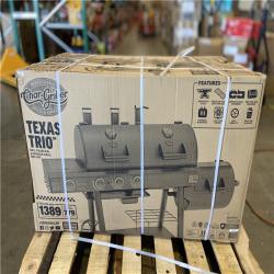 DALLAS LOCATION - Char-Griller Texas Trio 4-Burner Dual Fuel Grill with Smoker in Black
