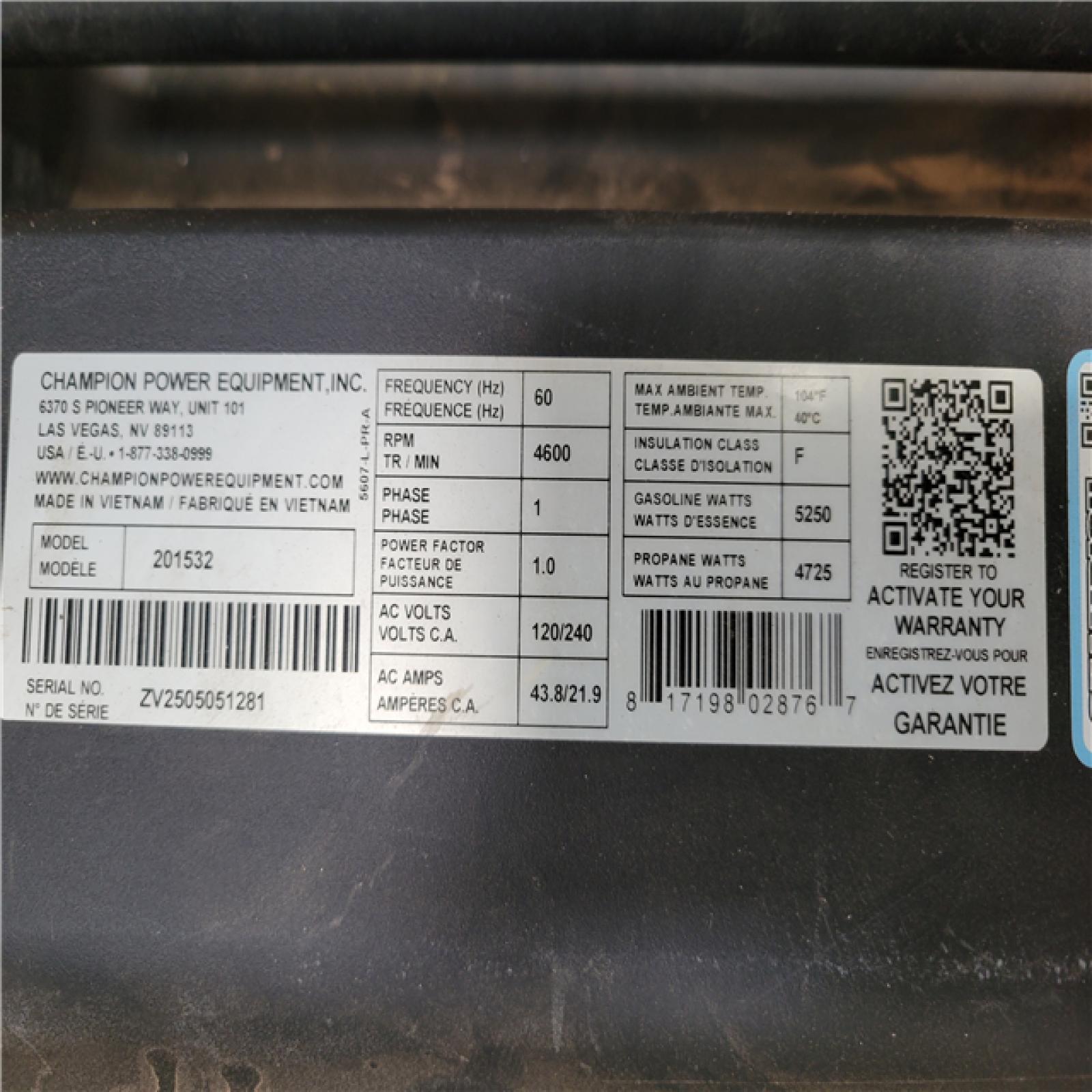 CALIFORNIA AS-IS CHAMPION PORTABLE GENERATOR