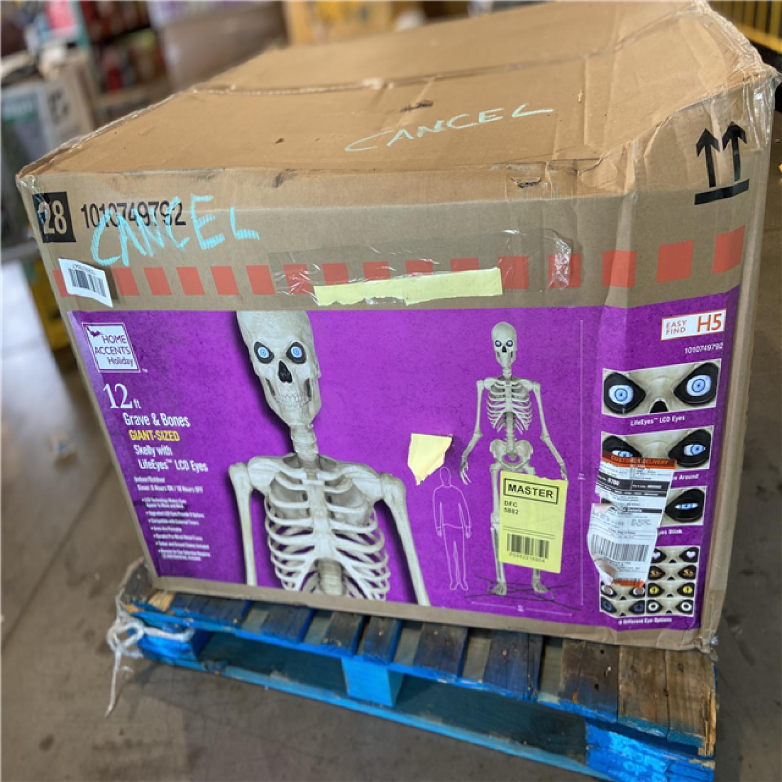 DALLAS LOCATION - Home Accents Holiday 12 ft. Grave & Bones Giant-Sized Skelly with LifeEyes™ LCD Eyes H5