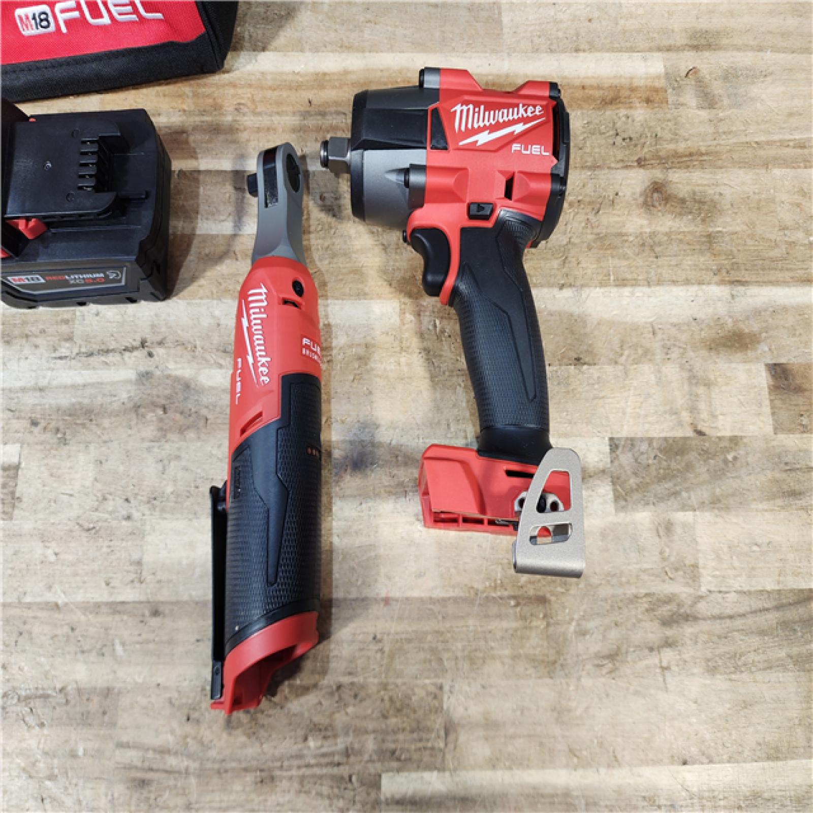 HOUSTON LOCATION - AS - IS M18 FUEL 18V Cordless Mid Torque 1/2 in. Impact Wrench W/ M12 FUEL 3/8 in. Ratchet & Battery/Charger Combo Kit