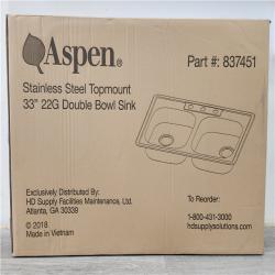 Phoenix Location NEW Aspen Stainless Steel Top mount 33 22G Double Bowl Sink Pallet (20 Sinks) (SEALED)