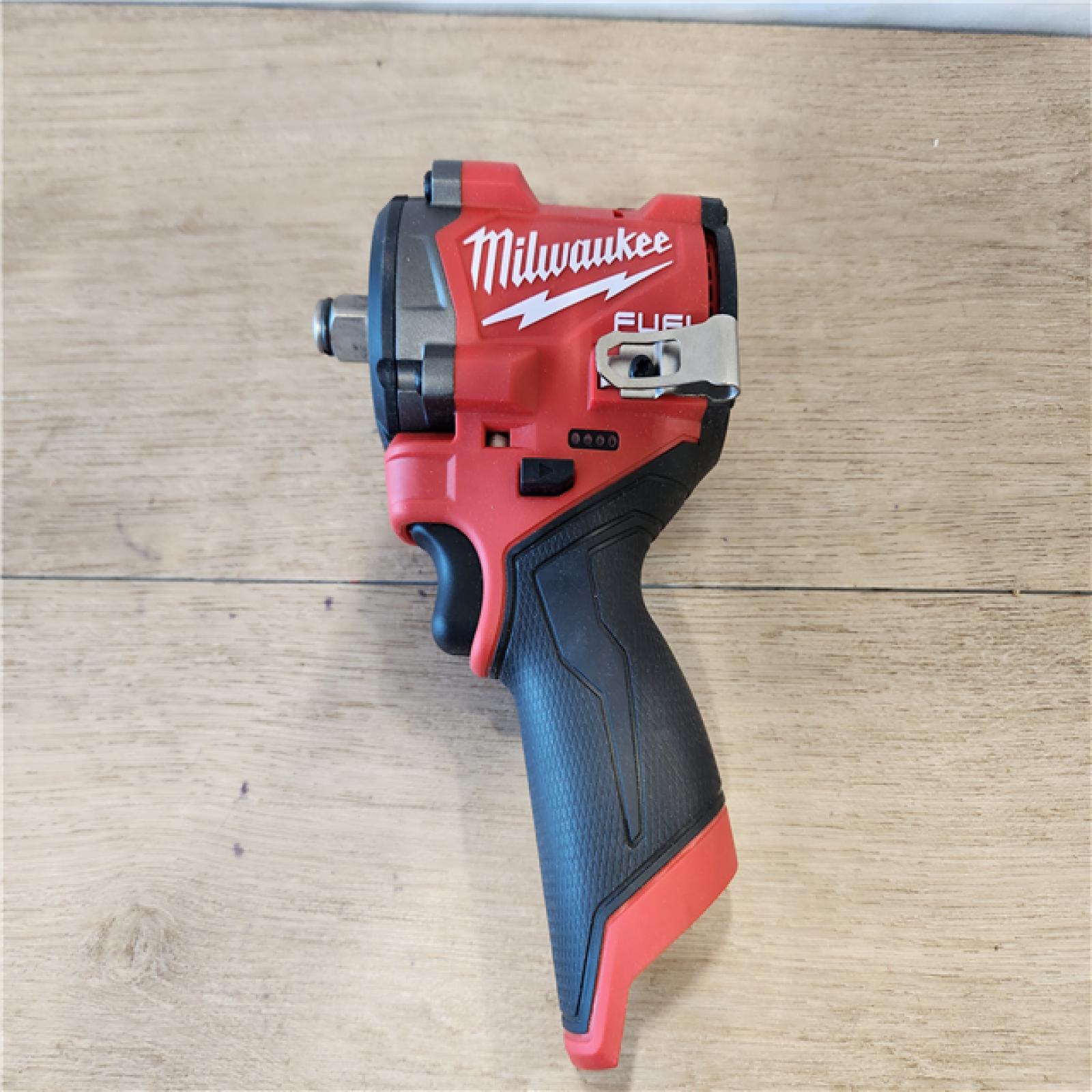 AS-IS- Milwaukee M12 FUEL 1/2  Stubby Impact Wrench (Bare Tool) â€“ Compact Cordless Power Tool with 550 Ft-lbs Torque  LED Lights  4-Mode Control