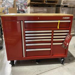 DALLAS LOCATION - HUSKY 60 in. W x 22 in. D Standard Duty 12-Drawer Mobile Workbench Cabinet with Solid Wood Top in Gloss Red