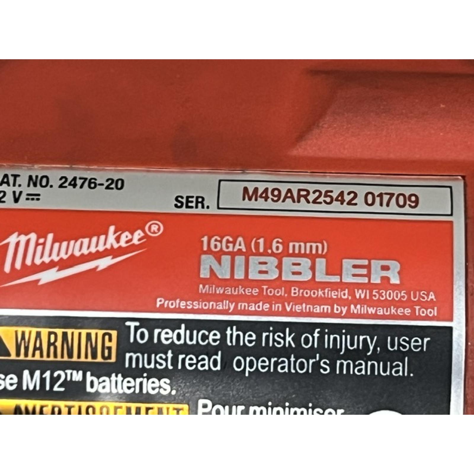 AS-IS Milwaukee FUEL 12-Volt Lithium-Ion Brushless Cordless 16-Gauge Variable Speed Nibbler (Tool-Only)