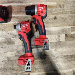 HOUSTON LOCATION - AS-IS Milwaukee M18 18V Lithium-Ion Brushless Cordless Compact Drill/Impact Combo Kit (2-Tool) W/(2) 2.0 Ah Batteries  Charger & Bag