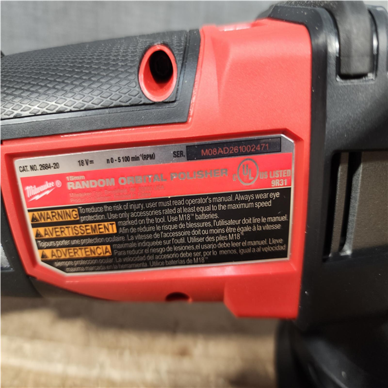 Houston Location AS-IS Milwaukee FUEL18V Lithium-Ion Brushless Cordless 15MM DA Polisher (Tool-Only)