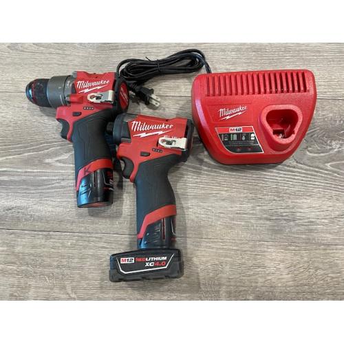 AS-IS Milwaukee FUEL 12-Volt Lithium-Ion Brushless Cordless Hammer Drill and Impact Driver Combo Kit