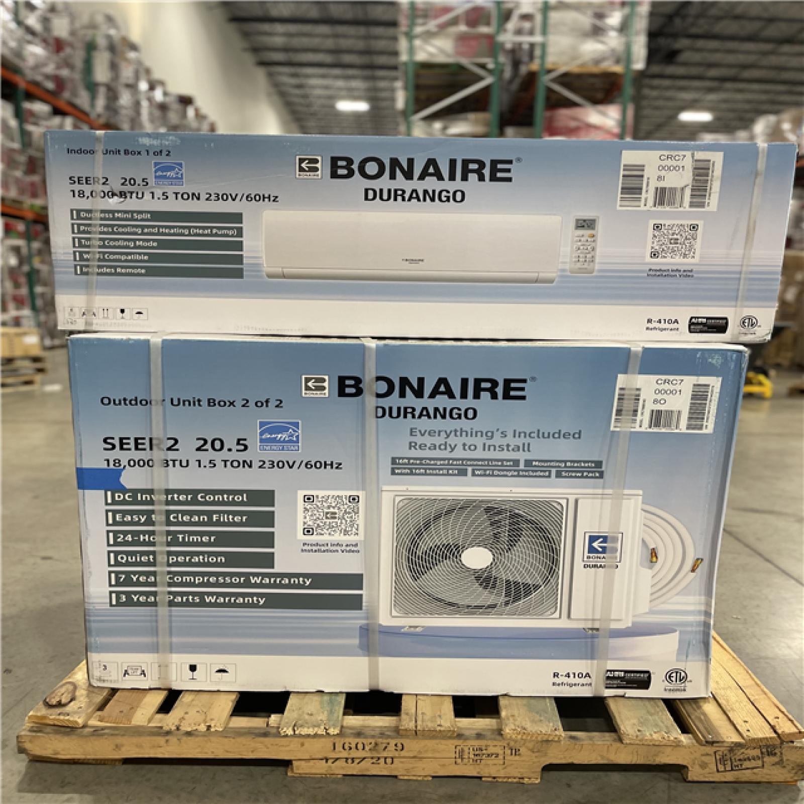 DALLAS LOCATION - NEW! BONAIRE DURANGO 18000 BTU 1.5 TON MINI SPLIT