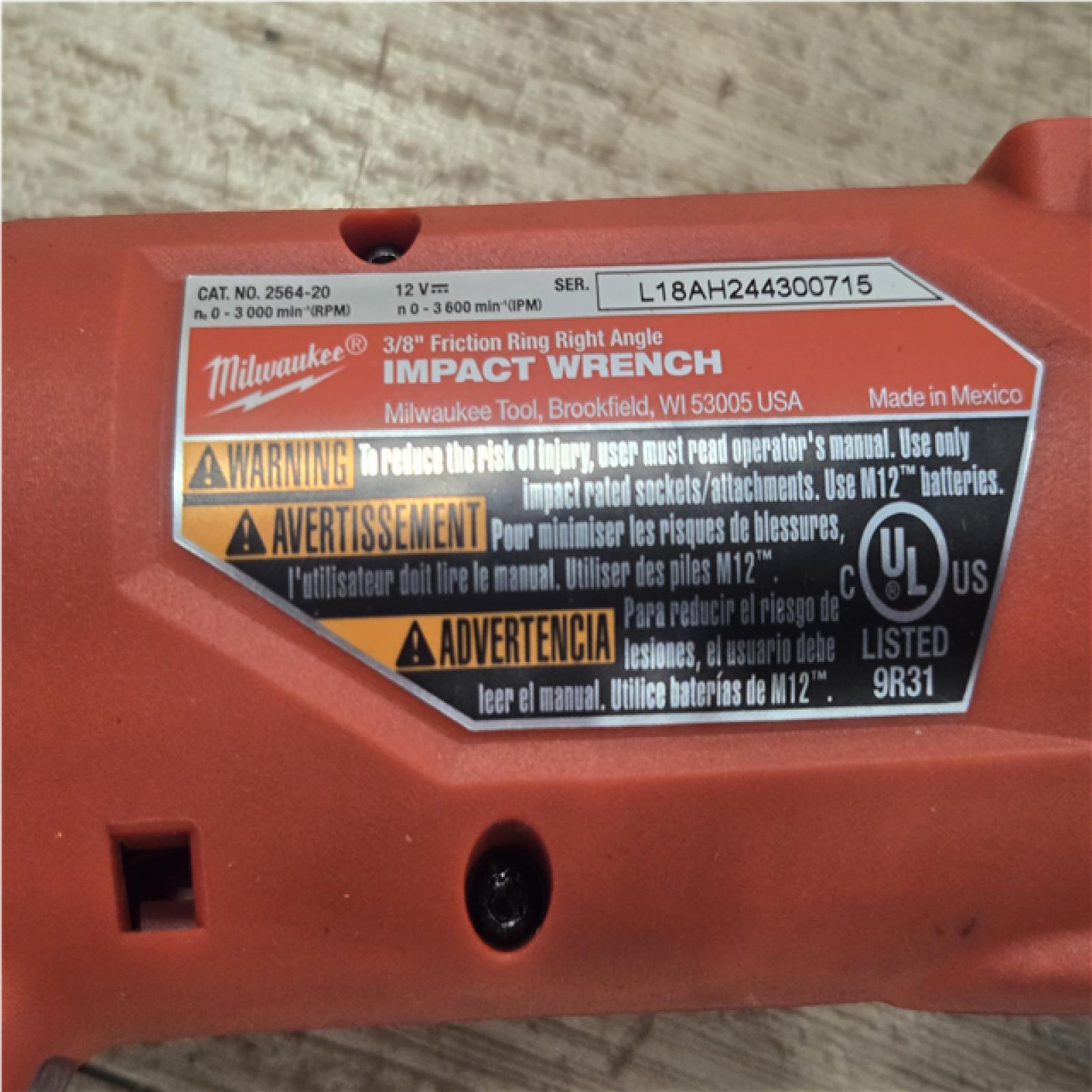 AS-IS Milwaukee FUEL 12V Lithium-Ion Brushless Cordless 3/8 in. Right Angle Impact Wrench (Tool-Only)