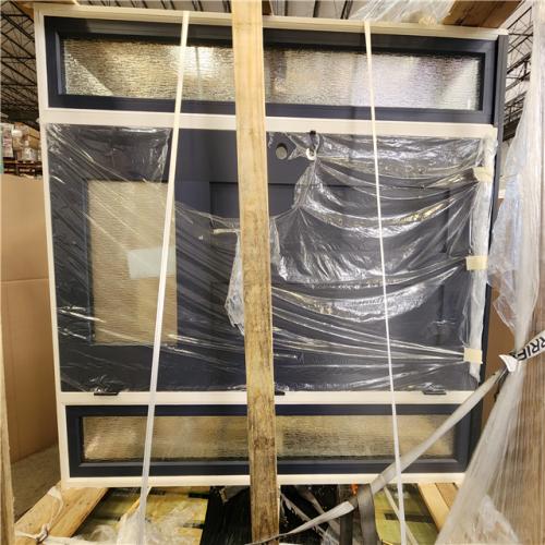 Phoenix Steves & Sons Legacy 64 in. x 80 in. 1/4-Toplite Rain Glass RHIS Dark Denim Finish Fiberglass Prehung Front Door with Dbl 12 in.SL