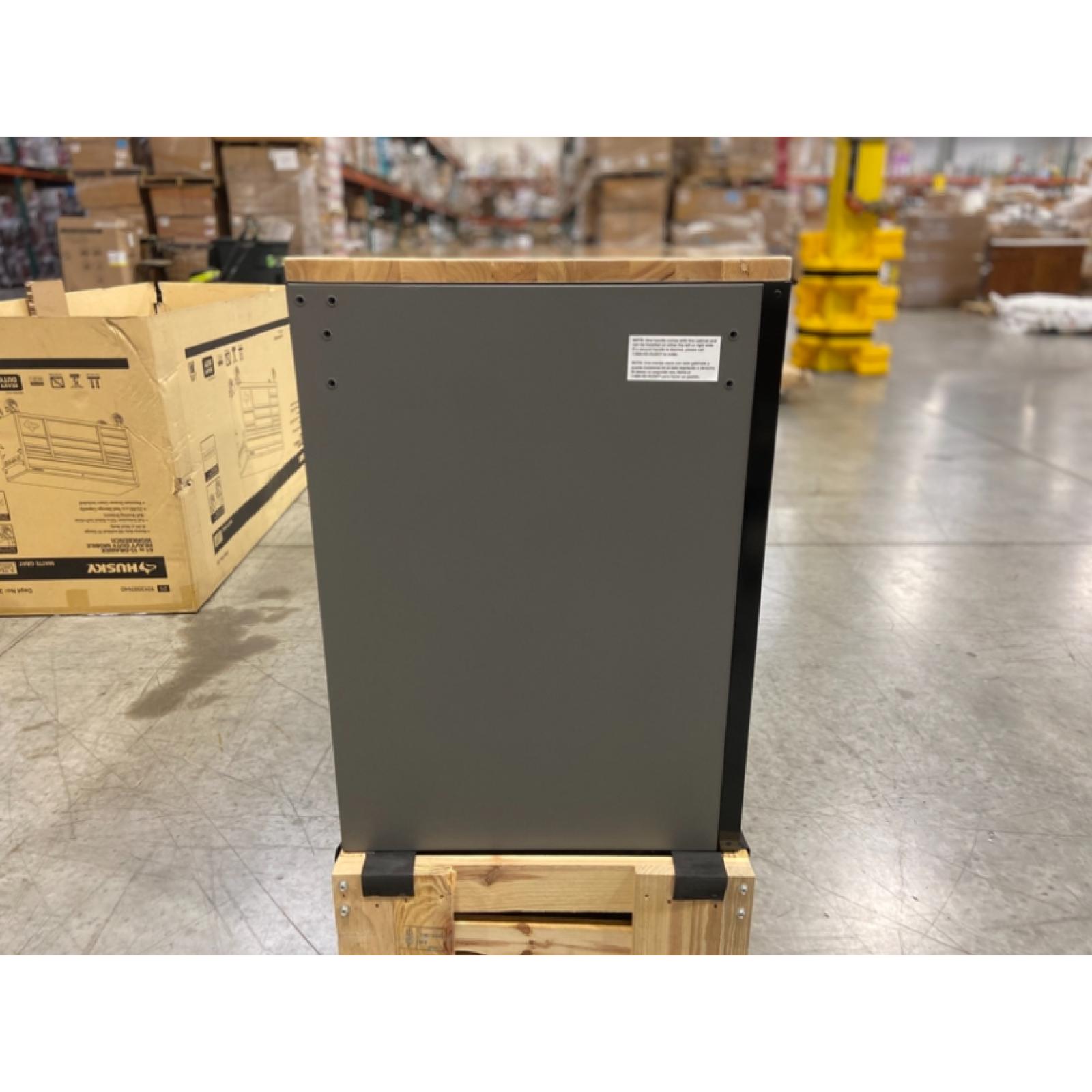 DALLAS LOCATION - Husky Heavy Duty 61 in. W x 23 in. D 15-Drawer Matte Gray Mobile Workbench Cabinet with Solid Wood Top