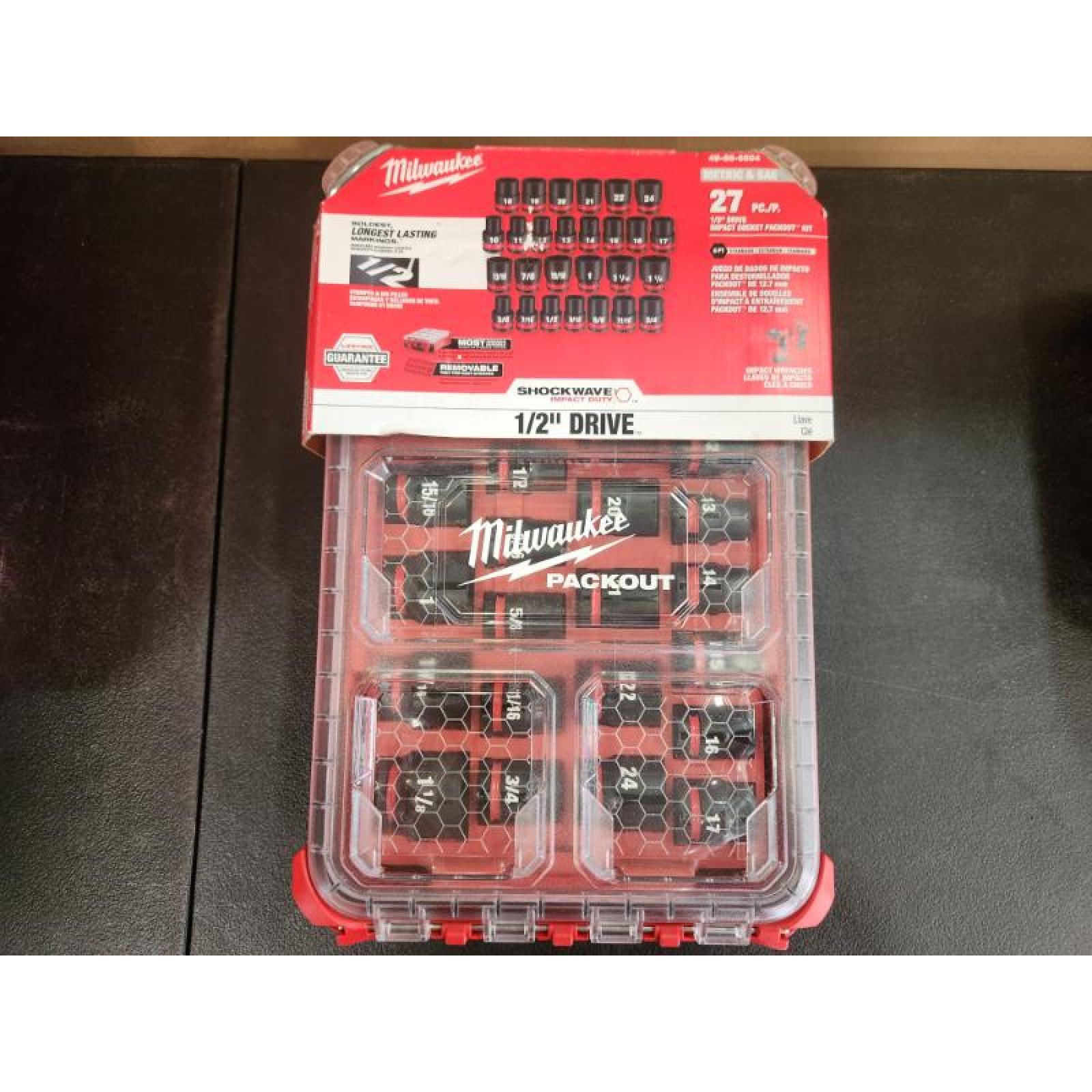 Phoenix NEW Milwaukee SHOCKWAVE Impact-Duty 1/2 in. Drive Metric and SAE Standard Impact PACKOUT Socket Set (27-Piece)