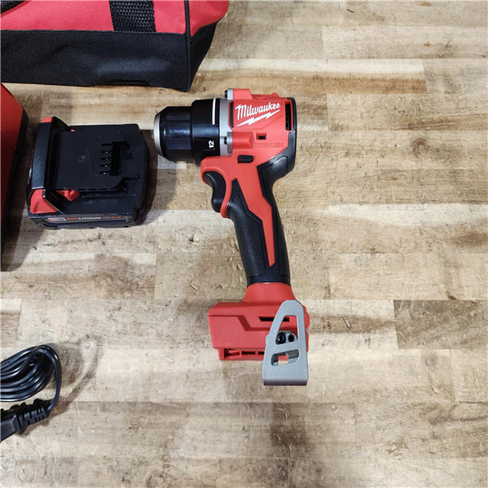 HOUSTON LOCATION - AS - IS Milwaukee 18V Lithium-Ion Brushless Cordless 1/2 in. Compact Drill/Driver with kit