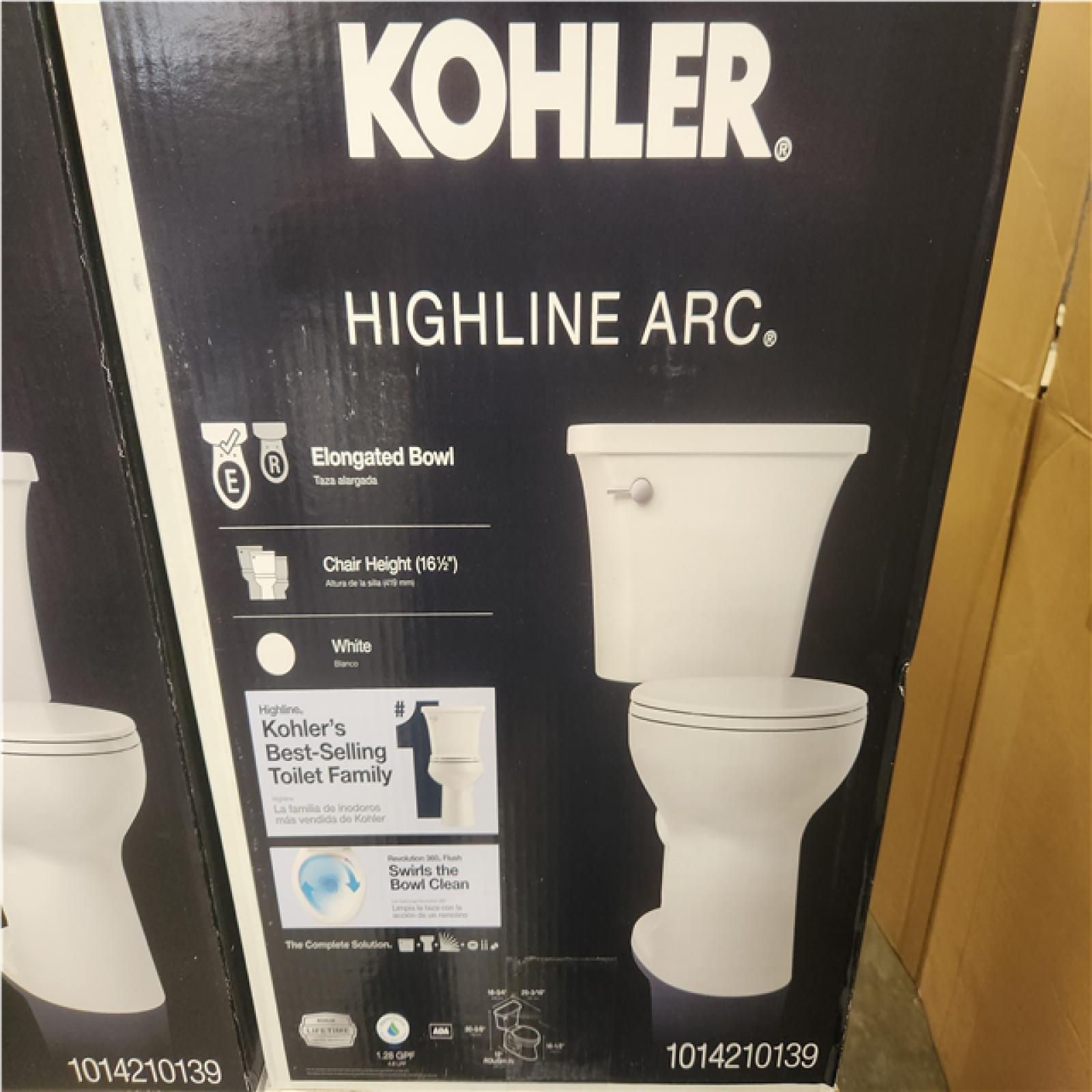 Phoenix NEW 6 KOHLER Highline Arc 2-Piece 1.28 GPF Single Flush Elongated Toilet in White (Seat Included) MUST INSPECT ON SITE