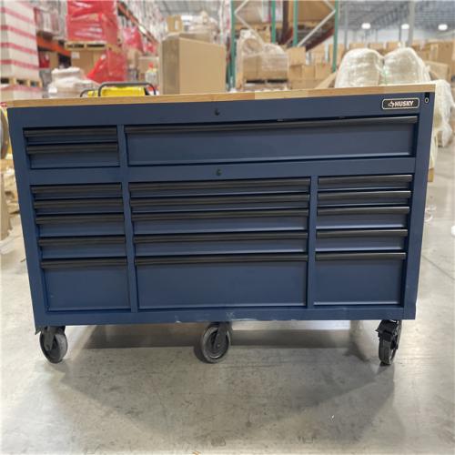DALLAS LOCATION- AS-IS HUSKY 72 in.W x 24 in.D Heavy Duty 18-Drawer Adjustable Height Mobile Workbench MATTE BLUE W/ WOODTOP