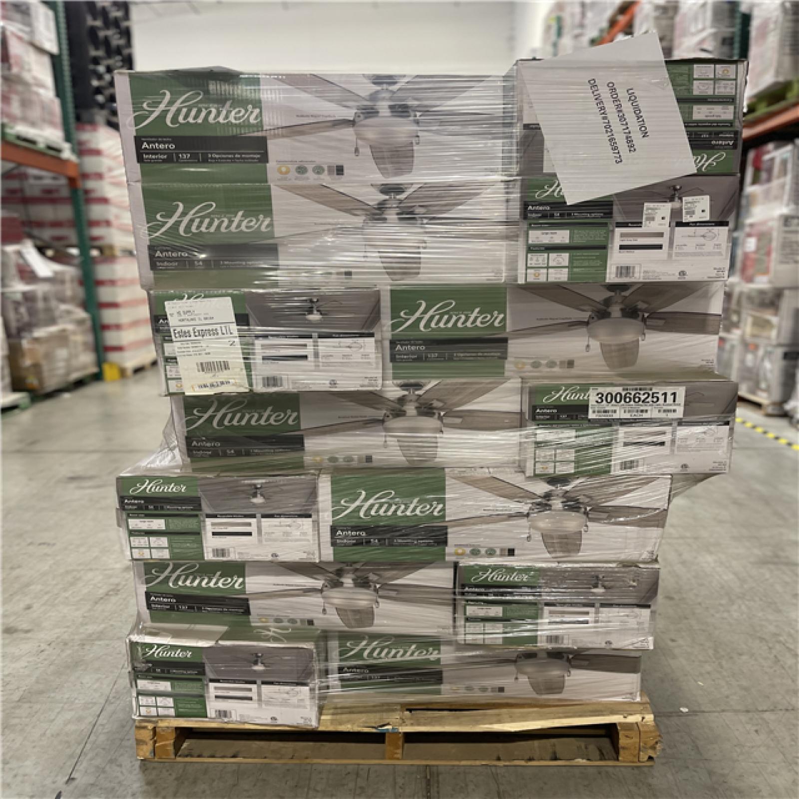 DALLAS LOCATION - Hunter Antero 54 in. LED Indoor Brushed Nickel Ceiling Fan with Light PALLET -(35 UNITS)