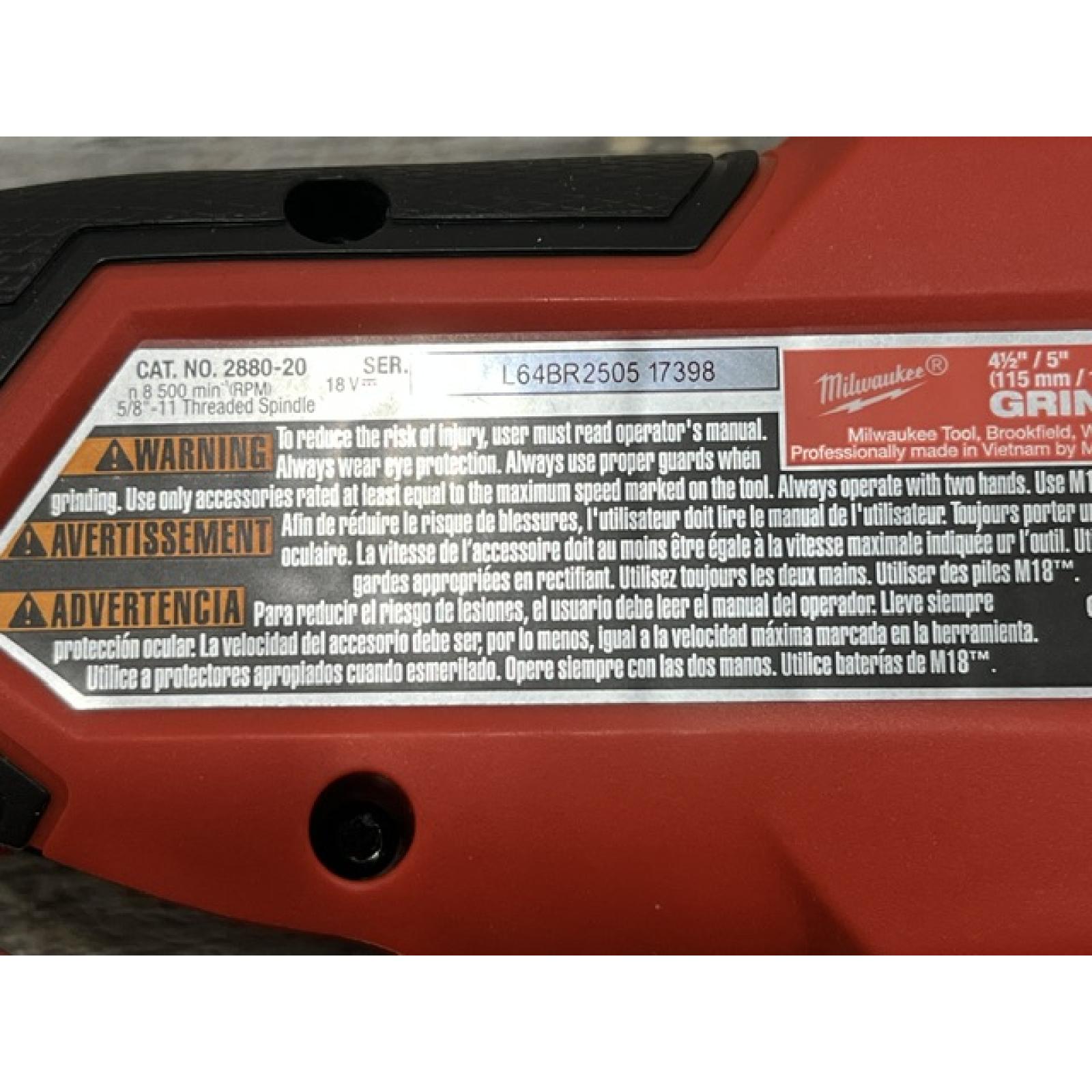 AS-IS Milwaukee FUEL 18V Lithium-Ion Brushless Cordless 4-1/2 in./5 in. Grinder w/Paddle Switch (Tool-Only)