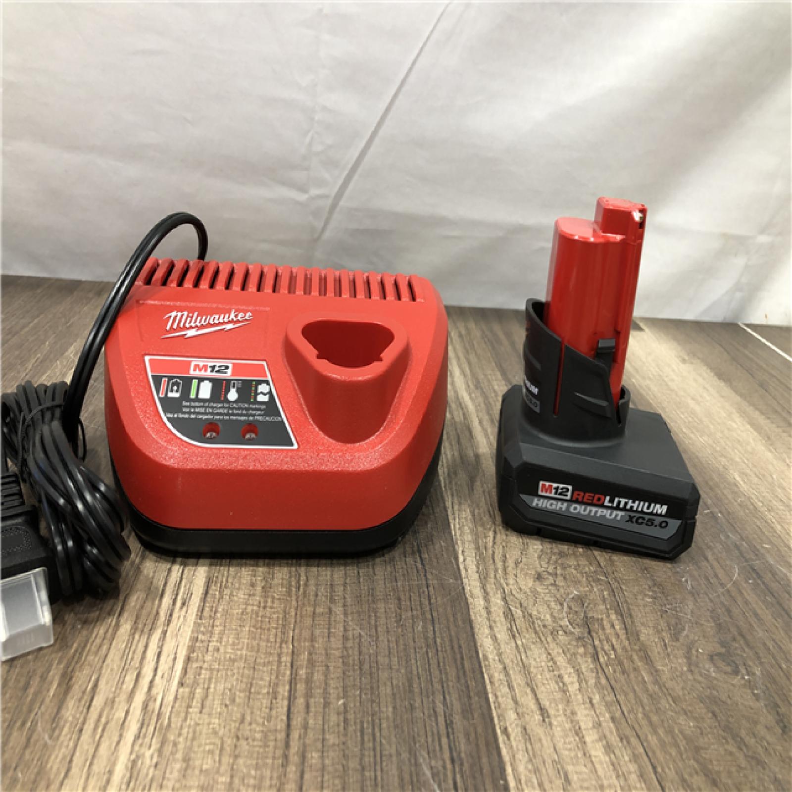 AS-IS Milwaukee 12-Volt Lithium-Ion XC High Output 5.0 Ah Battery Pack with Charger Starter Kit