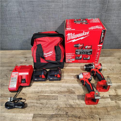 HOUSTON LOCATION - AS-IS Milwaukee M18 18V Lithium-Ion Brushless Cordless Compact Drill/Impact Combo Kit (2-Tool) W/(2) 2.0 Ah Batteries  Charger & Bag