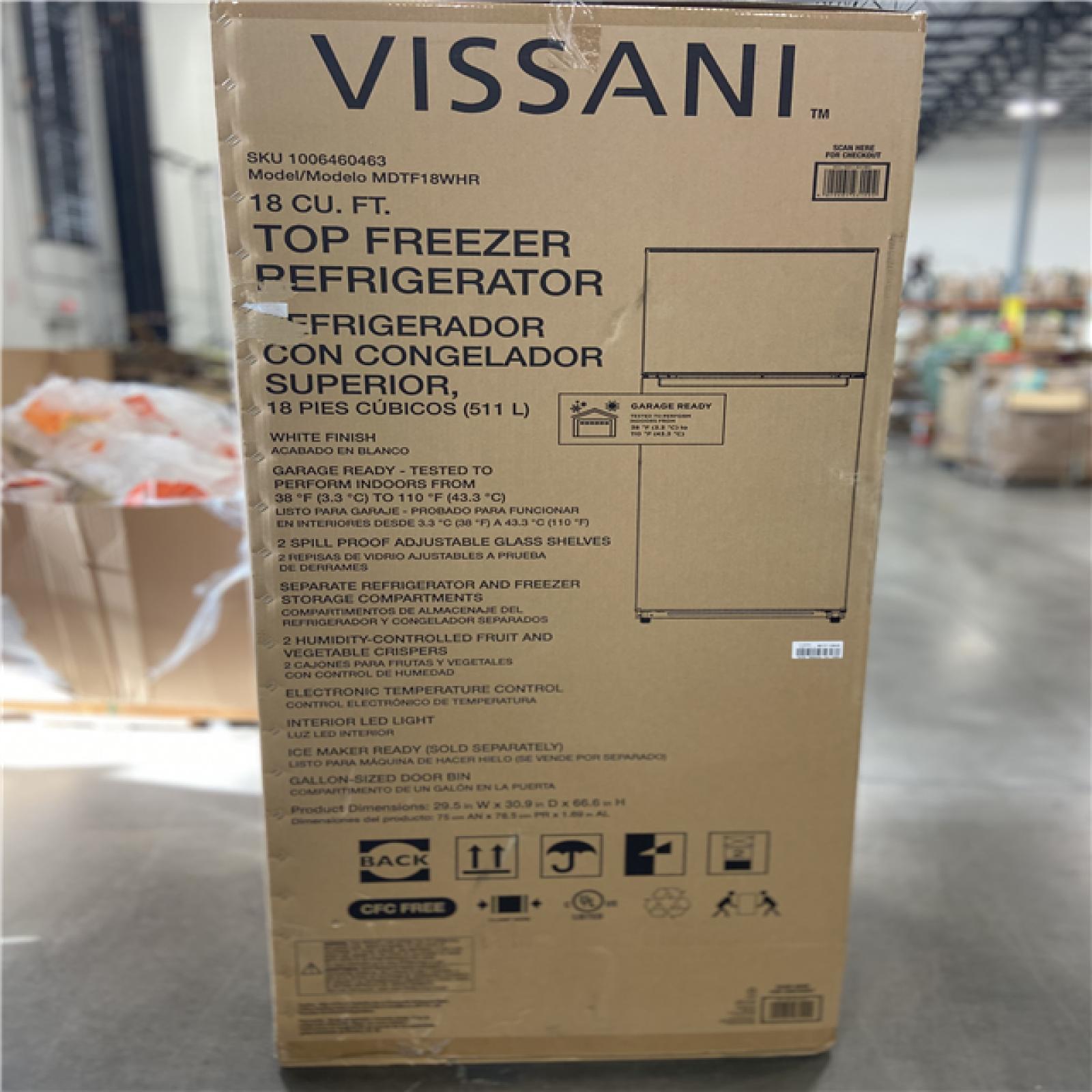 DALLAS LOCATION - Vissani 18 cu. ft. Top Freezer Refrigerator DOE in White