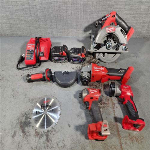 HOUSTON LOCATION - AS-IS MILWAUKEE 4 TOOL COMBO KIT W/ (2) BATTERY & CHARGER