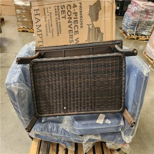 Phoenix AS-IS Hampton Bay Primrose 4-Piece Wicker Patio Conversation Deep Seating Set with CushionGuard Lake Blue Cushions