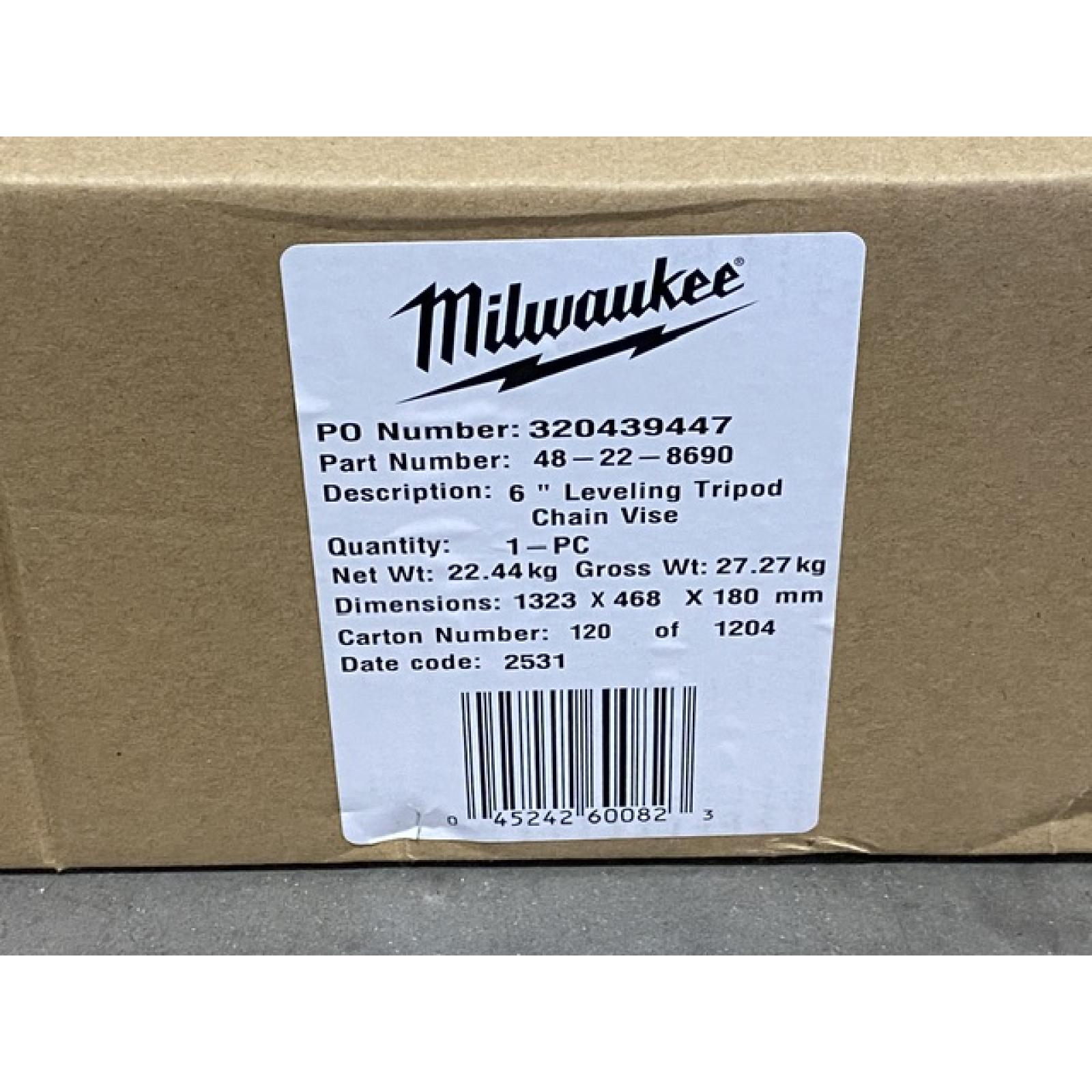 NEW - Milwaukee 1/8 in. to 6 in. Portable Leveling Tripod Chain Vise Stand