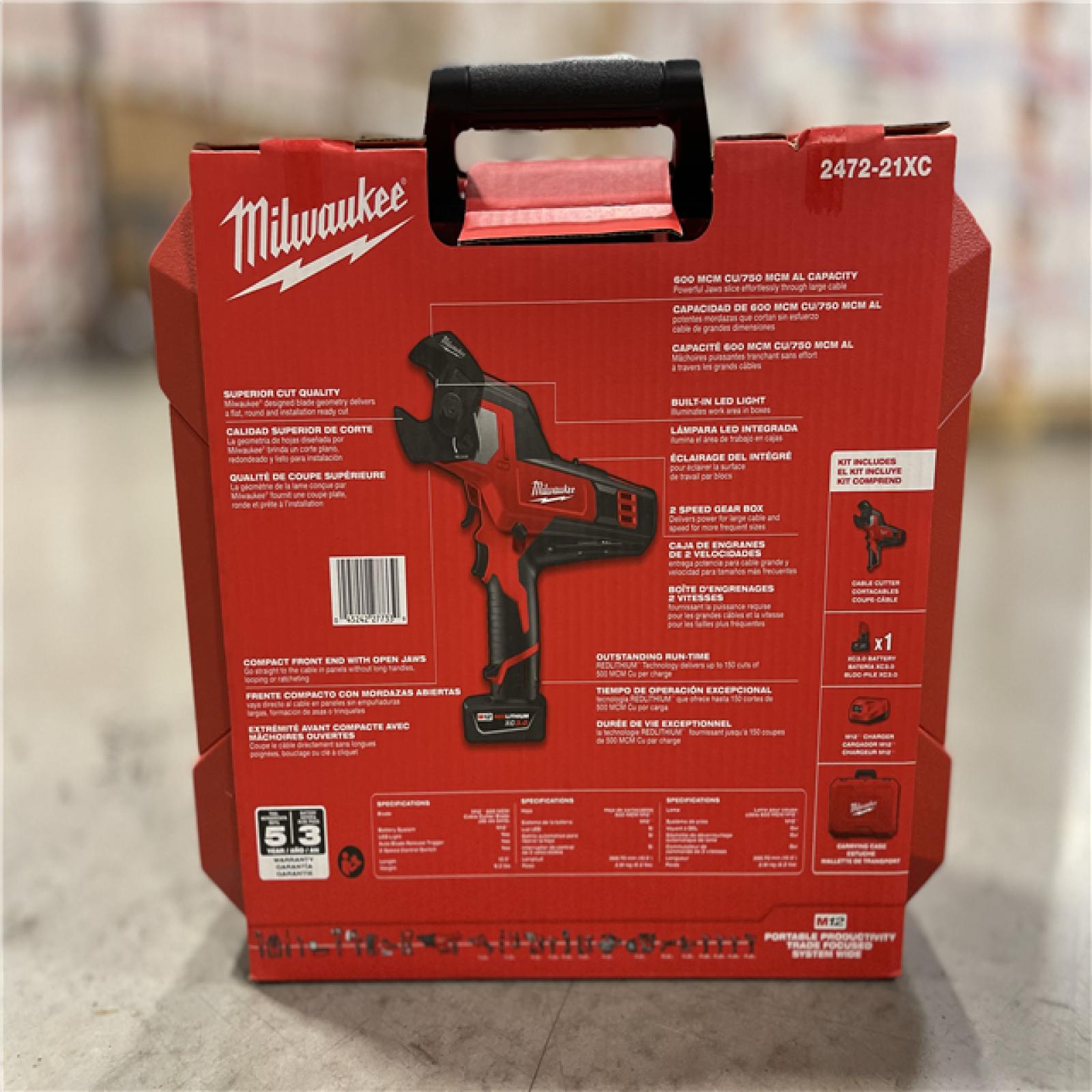 NEW! - Milwaukee M12 12V Lithium-Ion Cordless 600 MCM Cable Cutter Kit with One 3.0Ah Battery  Charger and Hard Case