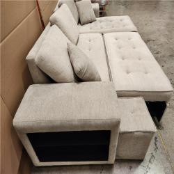 Phoenix Location AS-IS Harper & Bright Designs 104.5 in. Cream Chenille Full Size Sofa Bed, L Shaped Modern Sectional Sofa with Storage Chaise and 1 Stool