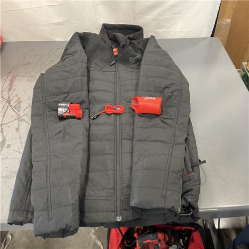 AS-IS- Milwaukee M12 12-Volt Lithium-Ion Cordless Axis Black Heated Hooded Jacket Kit with (1) 3.0 Ah Battery and Charger