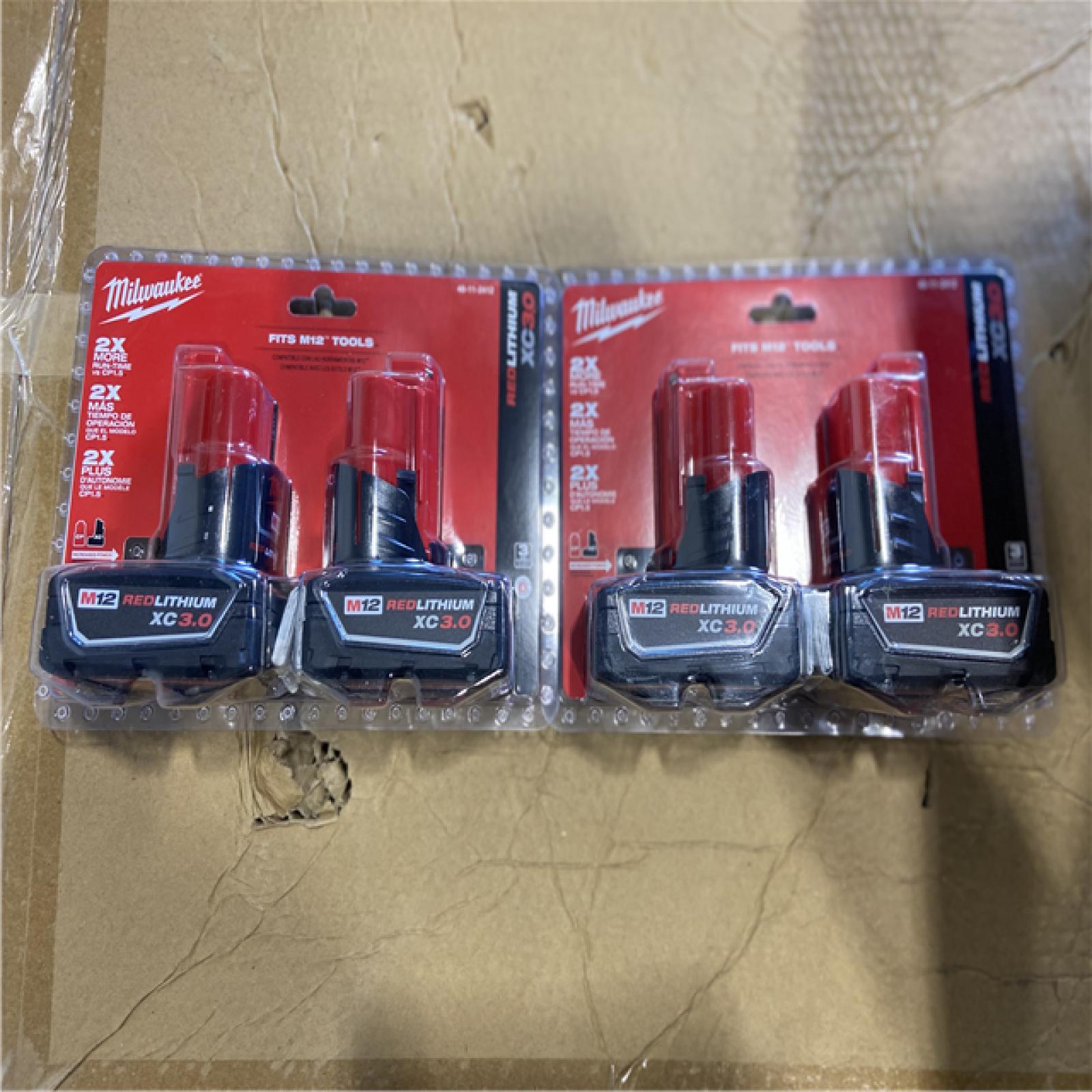 NEW! - Milwaukee M12 12-Volt Lithium-Ion XC Extended Capacity 3.0 Ah Battery Pack (2-Pack) (2 UNITS)