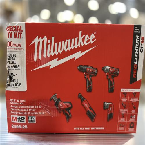 NEW! - Milwaukee M12 12V Lithium-Ion Cordless Combo Kit (5-Tool) with Two 1.5 Ah Batteries, Charger and Tool Bag