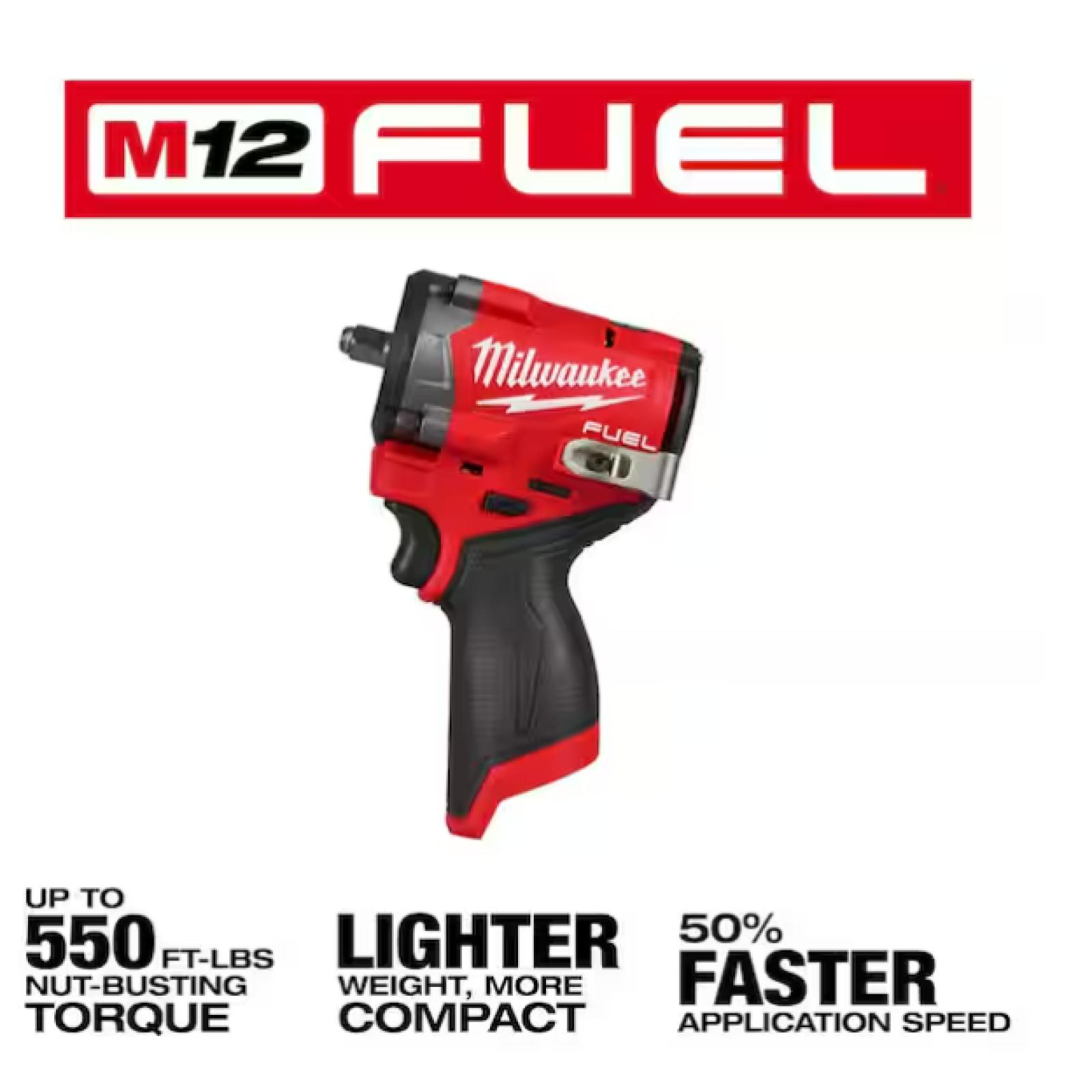 NEW! -Milwaukee M12 FUEL 12V Lithium-Ion Brushless Cordless Stubby 3/8 in. Impact Wrench (Tool-Only)