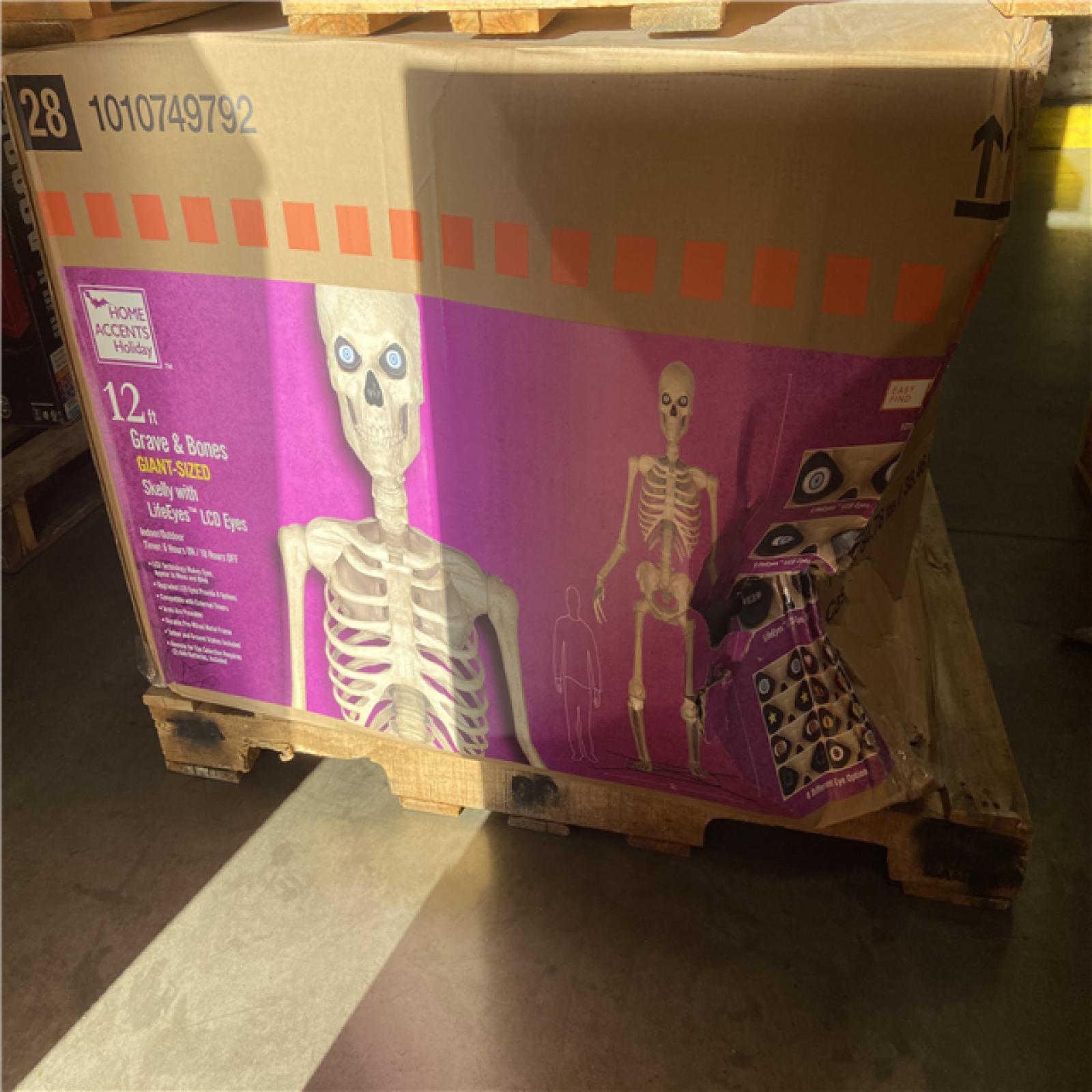 DALLAS LOCATION - Home Accents Holiday 12 ft. Grave & Bones Giant-Sized Skelly with LifeEyes™ LCD Eyes H5