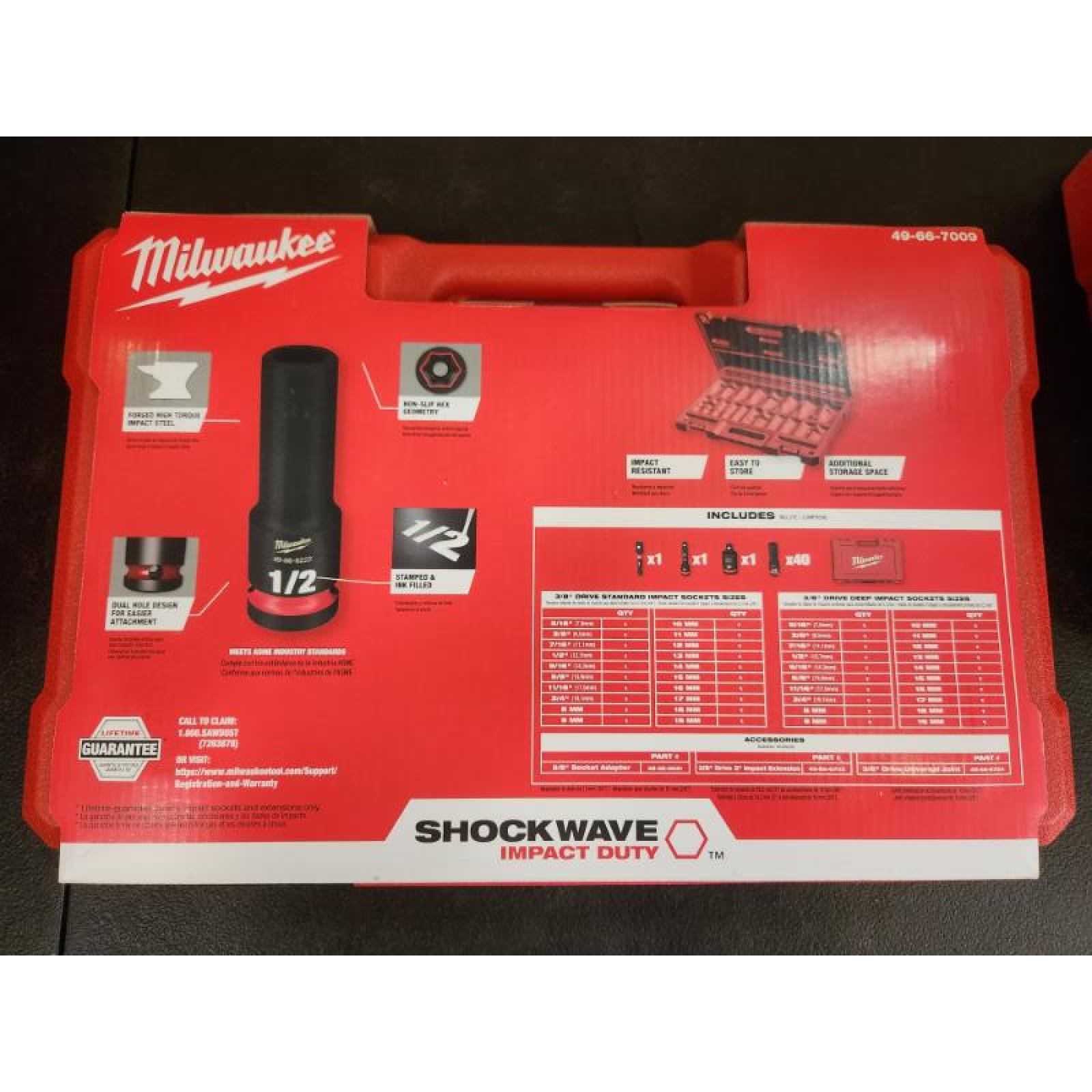 Phoenix NEW Milwaukee SHOCKWAVE 3/8 in. Drive SAE and Metric 6 Point Impact Socket Set (43-Piece) (SEALED)