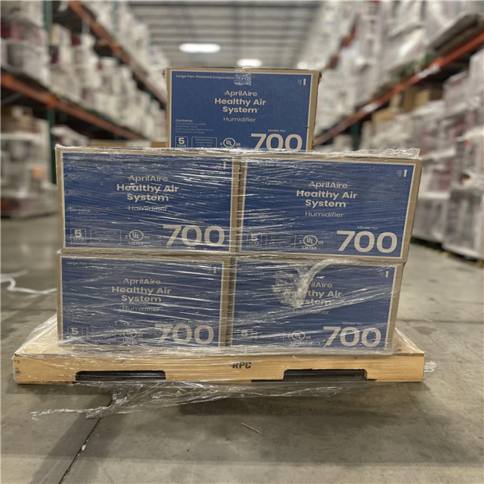 DALLAS LOCATION- AprilAire Model 700 18 gal. for up to 5 300 sq. ft. Whole-House Fan-Powered Evaporative Humidifier with Digital Control PALLET- (9 UNITS)