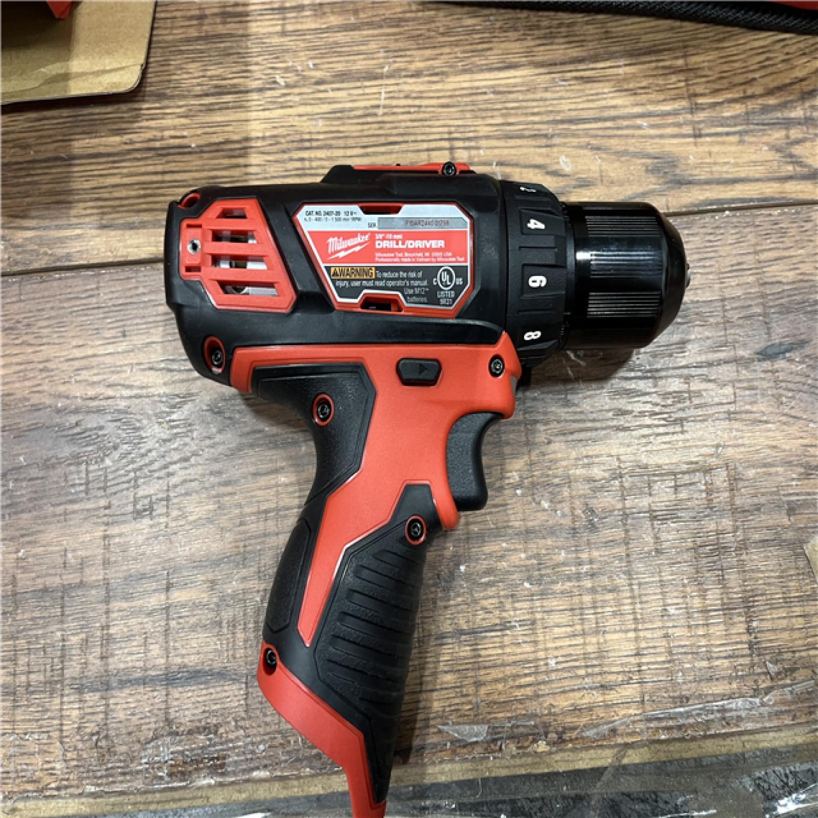 AS-IS M12 12V Lithium-Ion Cordless 3/8 in. Drill/Driver Kit with Two 1.5 Ah Batteries, Charger and Tool Bag