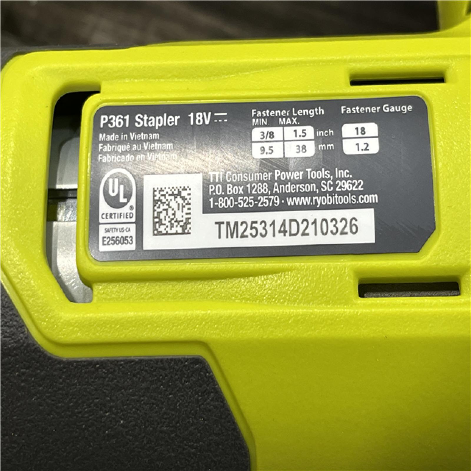 AS-IS RYOBI ONE+ 18V 18-Gauge Cordless AirStrike Narrow Crown Stapler (Tool Only)